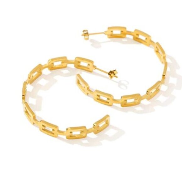 ❤️ Gold Plated Stainless Steel Square Cut Hoop Earrings - Picture 1 of 7